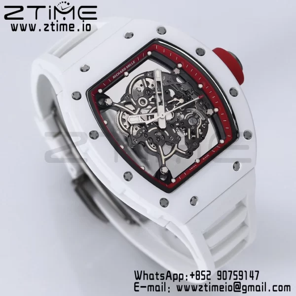 RICHARD MILLE RM055 White Ceramic BBR Factory Best Edition Skeleton Black Dial Blue Inside Frame on White Rubber Strap Clone RMUL2 V3 - Super Clone Watch | 1:1 Best Version