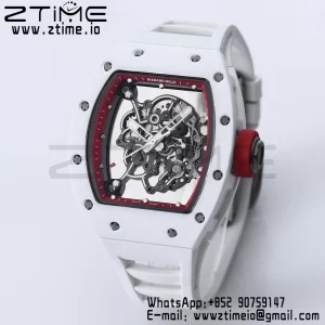 RICHARD MILLE RM055 White Ceramic BBR Factory Best Edition Skeleton Black Dial Blue Inside Frame on White Rubber Strap Clone RMUL2 V3 - Super Clone Watch | 1:1 Best Version