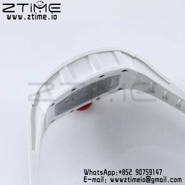 RICHARD MILLE RM055 White Ceramic BBR Factory Best Edition Skeleton Black Dial Blue Inside Frame on White Rubber Strap Clone RMUL2 V3 - Super Clone Watch | 1:1 Best Version