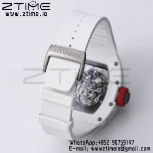 RICHARD MILLE RM055 White Ceramic BBR Factory Best Edition Skeleton Black Dial Blue Inside Frame on White Rubber Strap Clone RMUL2 V3 - Super Clone Watch | 1:1 Best Version