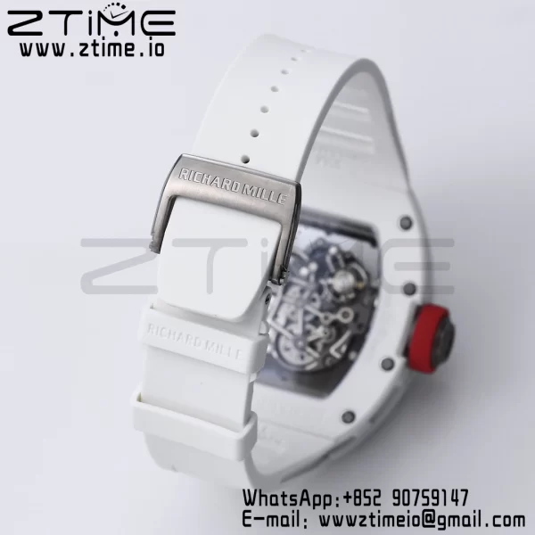 RICHARD MILLE RM055 White Ceramic BBR Factory Best Edition Skeleton Black Dial Blue Inside Frame on White Rubber Strap Clone RMUL2 V3 - Super Clone Watch | 1:1 Best Version