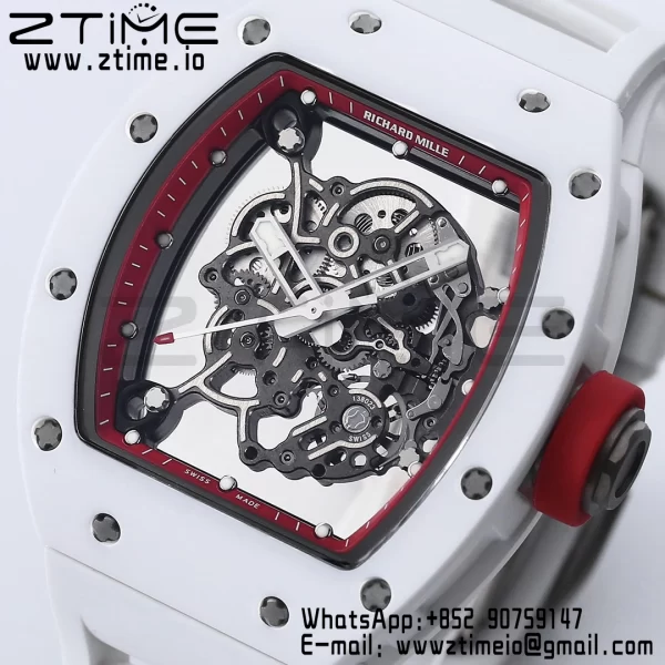 RICHARD MILLE RM055 White Ceramic BBR Factory Best Edition Skeleton Black Dial Blue Inside Frame on White Rubber Strap Clone RMUL2 V3 - Super Clone Watch | 1:1 Best Version