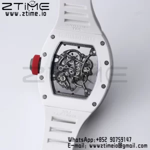 RICHARD MILLE RM055 White Ceramic BBR Factory Best Edition Skeleton Black Dial Blue Inside Frame on White Rubber Strap Clone RMUL2 V3 - Super Clone Watch | 1:1 Best Version