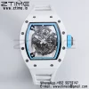RICHARD MILLE RM055ホワイトセラミックBBRファクトリーベストエディションスケルトンブラックダイヤルブルーインサイドフレームホワイトラバーストラップクローンRMUL2 V3 - スーパークローンウォッチ｜1:1ベストバージョン