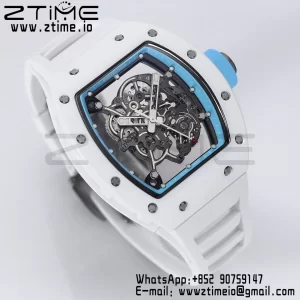 RICHARD MILLE RM055 White Ceramic BBR Factory Best Edition Skeleton Black Dial Blue Inside Frame on White Rubber Strap Clone RMUL2 V3 - Super Clone Watch | 1:1 Nejlepší verze