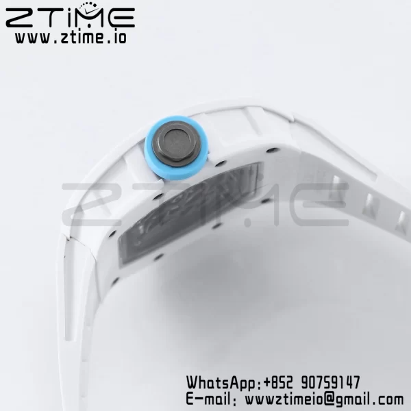 RICHARD MILLE RM055 White Ceramic BBR Factory Best Edition Skeleton Black Dial Blue Inside Frame on White Rubber Strap Clone RMUL2 V3 - Super Clone Watch | 1:1 Nejlepší verze