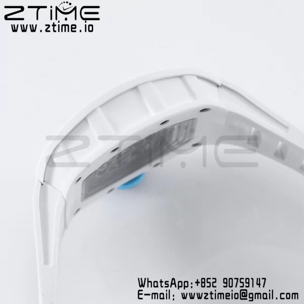 RICHARD MILLE RM055 White Ceramic BBR Factory Best Edition Skeleton Black Dial Blue Inside Frame on White Rubber Strap Clone RMUL2 V3 - Super Clone Watch | 1:1 Nejlepší verze