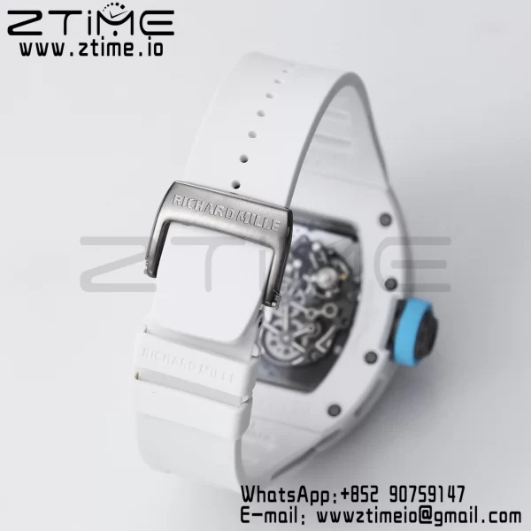 RICHARD MILLE RM055 White Ceramic BBR Factory Best Edition Skeleton Black Dial Blue Inside Frame on White Rubber Strap Clone RMUL2 V3 - Super Clone Watch | 1:1 Nejlepší verze