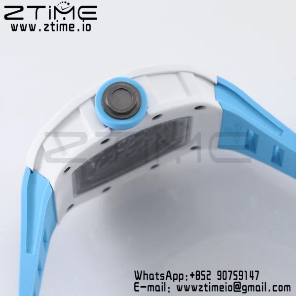 RICHARD MILLE RM055 White Ceramic BBR Factory Best Edition Skeleton Black Dial Blue Inside Frame on Blue BlueStrap Clone RMUL2 V3 - Super Clone Watch | 1:1 Best Version