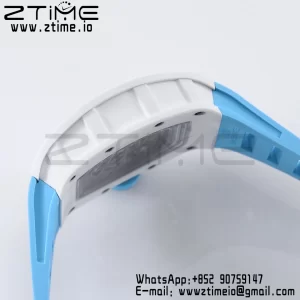RICHARD MILLE RM055 White Ceramic BBR Factory Best Edition Skeleton Black Dial Blue Inside Frame on Blue BlueStrap Clone RMUL2 V3 - Super Clone Watch | 1:1 Best Version
