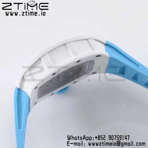 RICHARD MILLE RM055 White Ceramic BBR Factory Best Edition Skeleton Black Dial Blue Inside Frame on Blue BlueStrap Clone RMUL2 V3 - Super Clone Watch | 1:1 Best Version