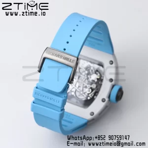RICHARD MILLE RM055 White Ceramic BBR Factory Best Edition Skeleton Black Dial Blue Inside Frame on Blue BlueStrap Clone RMUL2 V3 - Super Clone Watch | 1:1 Best Version