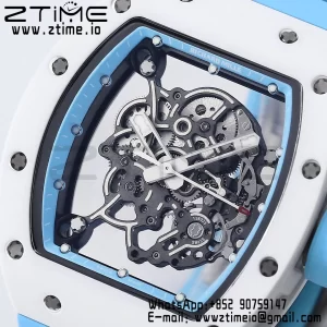RICHARD MILLE RM055 White Ceramic BBR Factory Best Edition Skeleton Black Dial Blue Inside Frame on Blue BlueStrap Clone RMUL2 V3 - Super Clone Watch | 1:1 Best Version