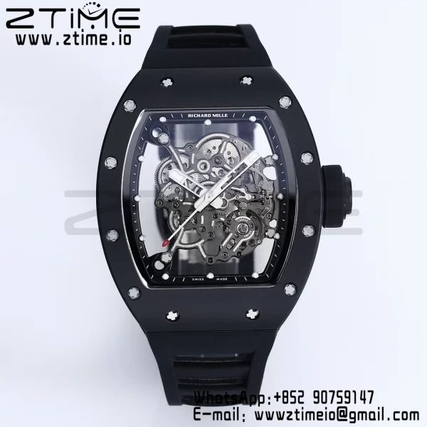 RICHARD MILLE RM055 BlackCeramic BBR Factory Best Edition Skeleton Black Dial Black Inside Frame on Black Strap Clone RMUL2 V3 - Super Clone Watch | 1:1 Best Version