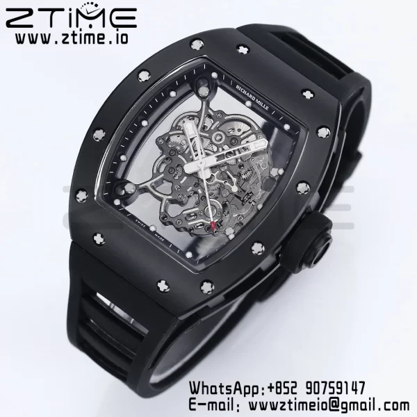 RICHARD MILLE RM055 BlackCeramic BBR Factory Best Edition Skeleton Black Dial Black Inside Frame on Black Strap Clone RMUL2 V3 - Super Clone Watch | 1:1 Best Version