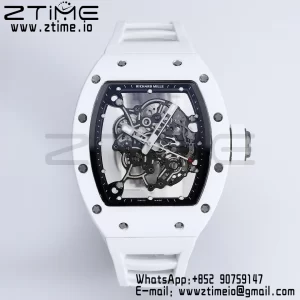 RICHARD MILLE RM055 White Ceramic BBR Factory Best Edition Skeleton Black Dial Black Inside Frame on White Rubber Strap Clone RMUL2 V3 - Super Clone Watch | 1:1 Best Version