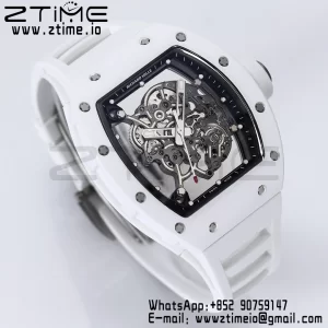 RICHARD MILLE RM055 White Ceramic BBR Factory Best Edition Skeleton Black Dial Black Inside Frame on White Rubber Strap Clone RMUL2 V3 - Super Clone Watch | 1:1 Best Version