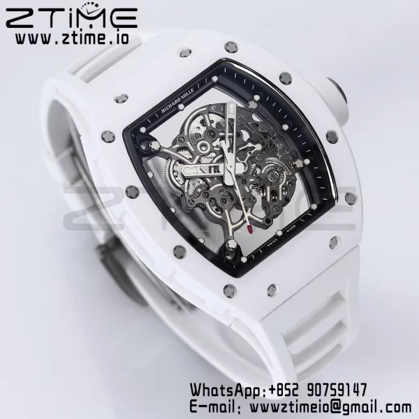 RICHARD MILLE RM055 White Ceramic BBR Factory Best Edition Skeleton Black Dial Black Inside Frame on White Rubber Strap Clone RMUL2 V3 - Super Clone Watch | 1:1 Best Version