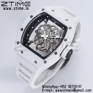 RICHARD MILLE RM055 White Ceramic BBR Factory Best Edition Skeleton Black Dial Black Inside Frame on White Rubber Strap Clone RMUL2 V3 - Super Clone Watch | 1:1 Best Version