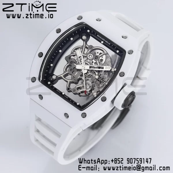 RICHARD MILLE RM055 White Ceramic BBR Factory Best Edition Skeleton Black Dial Black Inside Frame on White Rubber Strap Clone RMUL2 V3 - Super Clone Watch | 1:1 Best Version