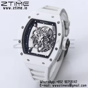RICHARD MILLE RM055 White Ceramic BBR Factory Best Edition Skeleton Black Dial Black Inside Frame on White Rubber Strap Clone RMUL2 V3 - Super Clone Watch | 1:1 Best Version