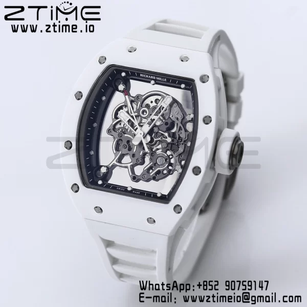 RICHARD MILLE RM055 White Ceramic BBR Factory Best Edition Skeleton Black Dial Black Inside Frame on White Rubber Strap Clone RMUL2 V3 - Super Clone Watch | 1:1 Best Version
