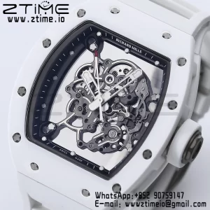 RICHARD MILLE RM055 White Ceramic BBR Factory Best Edition Skeleton Black Dial Black Inside Frame on White Rubber Strap Clone RMUL2 V3 - Super Clone Watch | 1:1 Best Version
