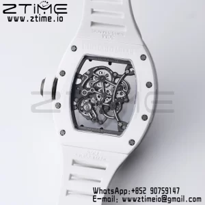 RICHARD MILLE RM055 White Ceramic BBR Factory Best Edition Skeleton Black Dial Black Inside Frame on White Rubber Strap Clone RMUL2 V3 - Super Clone Watch | 1:1 Best Version