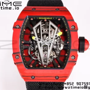 RICHARD MILLERM RM027-03 Real Tourbillon BBRF Best Edition Red Carbon Skeleton Dial on Black Nylon Strap - Super Clone Watch | 1:1 Best Version