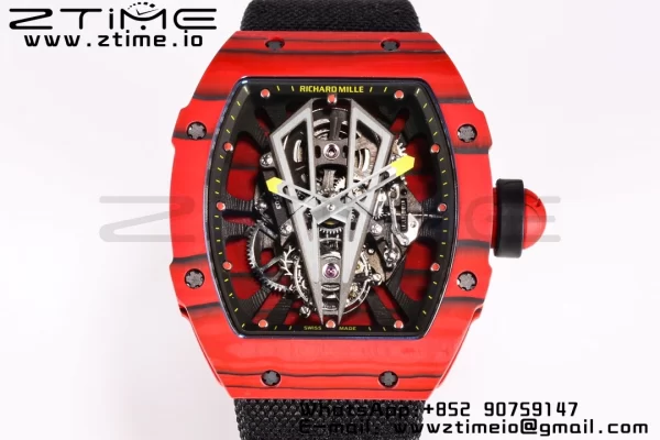 RICHARD MILLERM RM027-03 Real Tourbillon BBRF Best Edition Red Carbon Skeleton Dial on Black Nylon Strap - Super Clone Watch | 1:1 Best Version