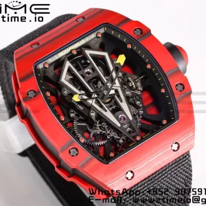 RICHARD MILLERM RM027-03 Real Tourbillon BBRF Best Edition Red Carbon Skeleton Dial on Black Nylon Strap - Super Clone Watch | 1:1 Best Version