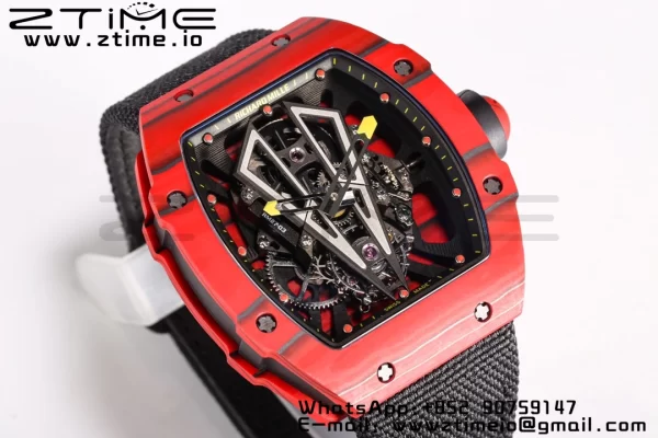 RICHARD MILLERM RM027-03 Real Tourbillon BBRF Best Edition Red Carbon Skeleton Dial on Black Nylon Strap - Super Clone Watch | 1:1 Best Version