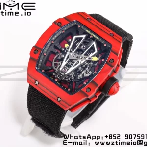 RICHARD MILLERM RM027-03 Real Tourbillon BBRF Best Edition Red Carbon Skeleton Dial on Black Nylon Strap - Super Clone Watch | 1:1 Best Version