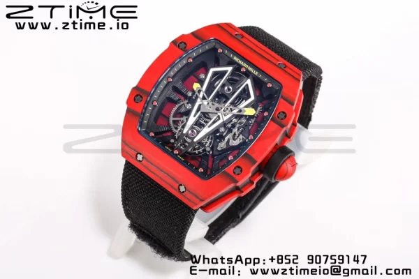 RICHARD MILLERM RM027-03 Real Tourbillon BBRF Best Edition Red Carbon Skeleton Dial on Black Nylon Strap - Super Clone Watch | 1:1 Best Version