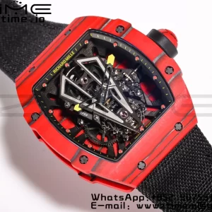 RICHARD MILLERM RM027-03 Real Tourbillon BBRF Best Edition Red Carbon Skeleton Dial on Black Nylon Strap - Super Clone Watch | 1:1 Best Version