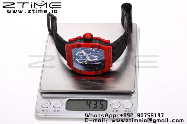 RICHARD MILLERM RM027-03 Real Tourbillon BBRF Best Edition Red Carbon Skeleton Dial on Black Nylon Strap - Super Clone Watch | 1:1 Best Version