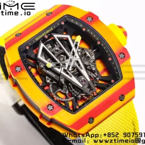 RICHARD MILLERM RM027-03 Real Tourbillon BBRF Best Edition Orange/Red Carbon Skeleton Dial on Yellow Nylon Strap - Super Clone Watch | 1:1 Best Version