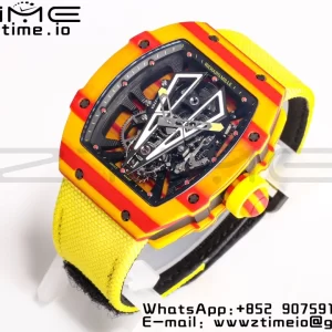 RICHARD MILLERM RM027-03 Real Tourbillon BBRF Best Edition Orange/Red Carbon Skeleton Dial on Yellow Nylon Strap - Super Clone Watch | 1:1 Best Version