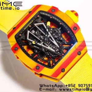 RICHARD MILLERM RM027-03 Real Tourbillon BBRF Best Edition Orange/Red Carbon Skeleton Dial on Yellow Nylon Strap - Super Clone Watch | 1:1 Best Version