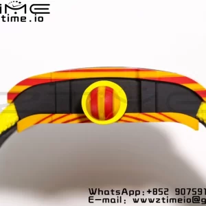 RICHARD MILLERM RM027-03 Real Tourbillon BBRF Best Edition Orange/Red Carbon Skeleton Dial on Yellow Nylon Strap - Super Clone Watch | 1:1 Best Version