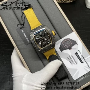 RICHARD MILLERM RM12-01 Real NTPT RMF Best Edition Skeleton Black Dial on Yellow Nylon Strap - Super Clone Watch | 1:1 Best Version