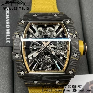 RICHARD MILLERM RM12-01 Real NTPT RMF Best Edition Skeleton Black Dial on Yellow Nylon Strap - Super Clone Watch | 1:1 Best Version