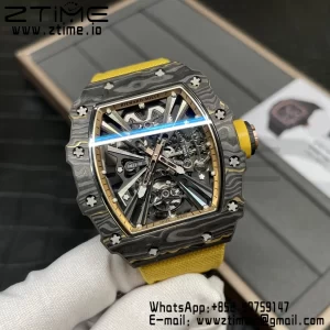 RICHARD MILLERM RM12-01 Real NTPT RMF Best Edition Skeleton Black Dial on Yellow Nylon Strap - Super Clone Watch | 1:1 Best Version