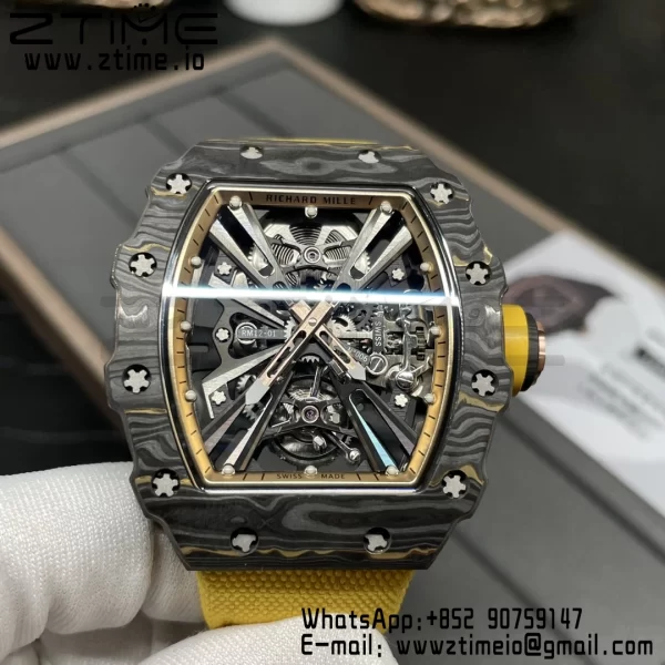 RICHARD MILLERM RM12-01 Real NTPT RMF Best Edition Skeleton Black Dial on Yellow Nylon Strap - Super Clone Watch | 1:1 Best Version