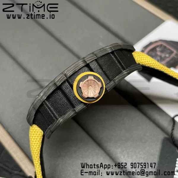 RICHARD MILLERM RM12-01 Real NTPT RMF Best Edition Skeleton Black Dial on Yellow Nylon Strap - Super Clone Watch | 1:1 Best Version
