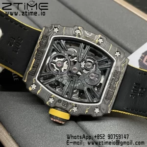 RICHARD MILLERM RM12-01 Real NTPT RMF Best Edition Skeleton Black Dial on Yellow Nylon Strap - Super Clone Watch | 1:1 Best Version