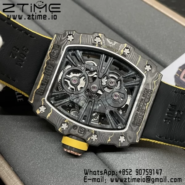 RICHARD MILLERM RM12-01 Real NTPT RMF Best Edition Skeleton Black Dial on Yellow Nylon Strap - Super Clone Watch | 1:1 Best Version