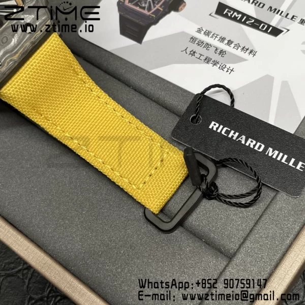 RICHARD MILLERM RM12-01 Real NTPT RMF Best Edition Skeleton Black Dial on Yellow Nylon Strap - Super Clone Watch | 1:1 Best Version