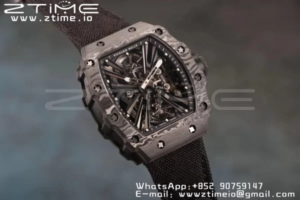 RICHARD MILLERM RM12-01 Real NTPT RMF Best Edition Skeleton Black Dial on Red Nylon Strap - Super Clone Watch | 1:1 Best Version