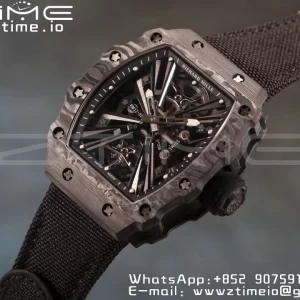 RICHARD MILLERM RM12-01 Real NTPT RMF Best Edition Skeleton Black Dial on Red Nylon Strap - Super Clone Watch | 1:1 Best Version